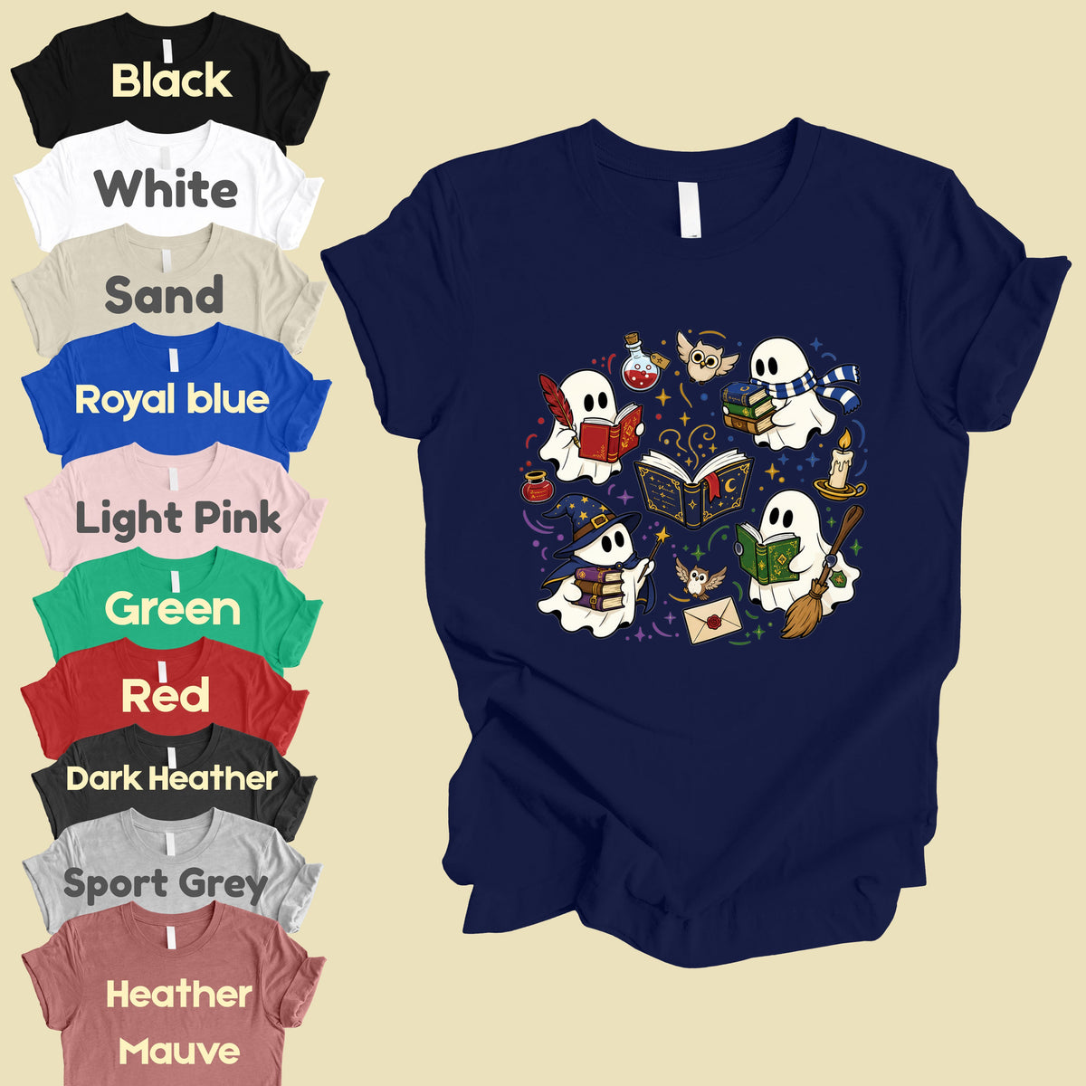Reading Ghosts Spooky Bookish T-Shirt, Wizard Academy Halloween Comfort Color Tee