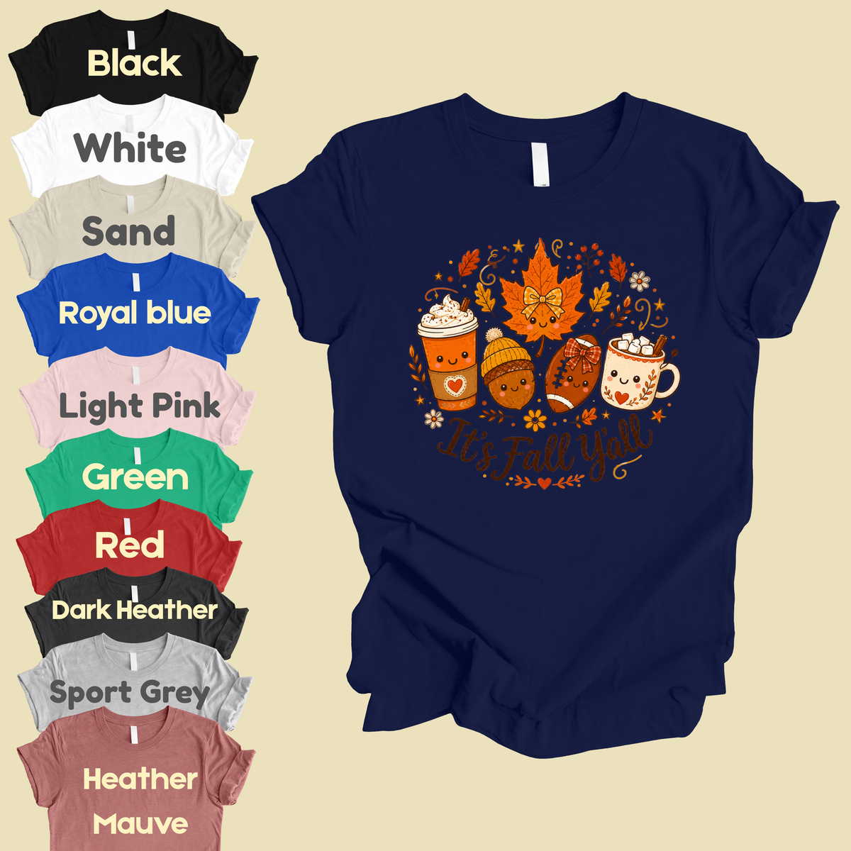 It's Fall Y'all Autumn T-Shirt, Coffee Acorn Football Cute Fall Season Tee