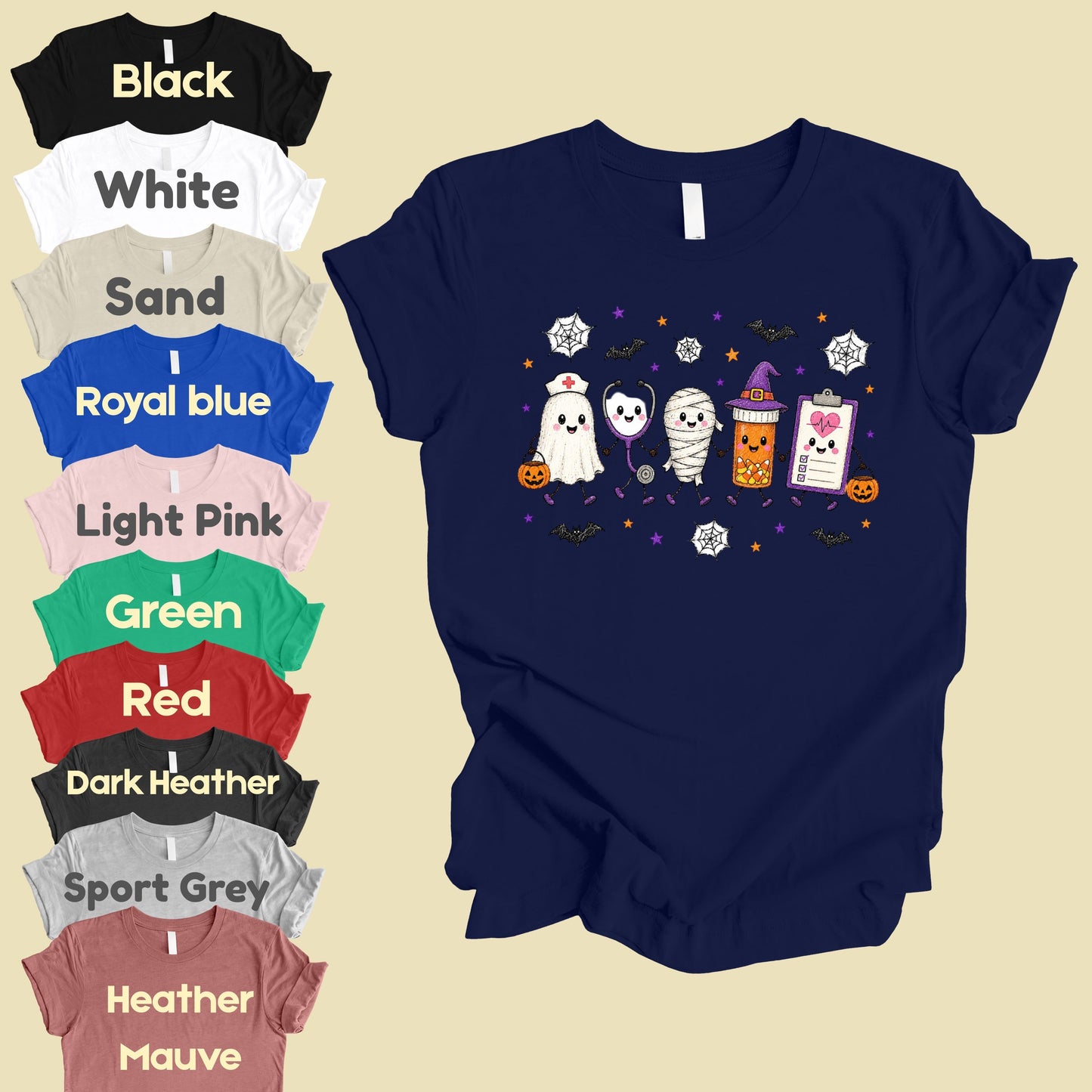 Spooky Nurse Squad Halloween Medical T-Shirt, Ghost Stethoscope Pill Bottle Tee