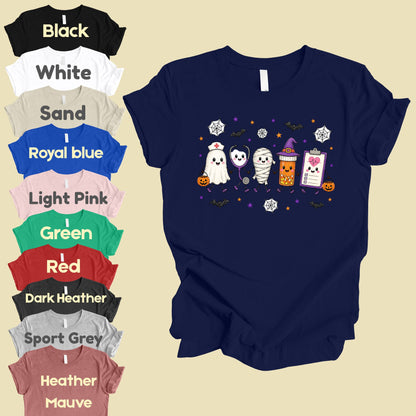 Spooky Nurse Squad Halloween Medical T-Shirt, Ghost Stethoscope Pill Bottle Tee