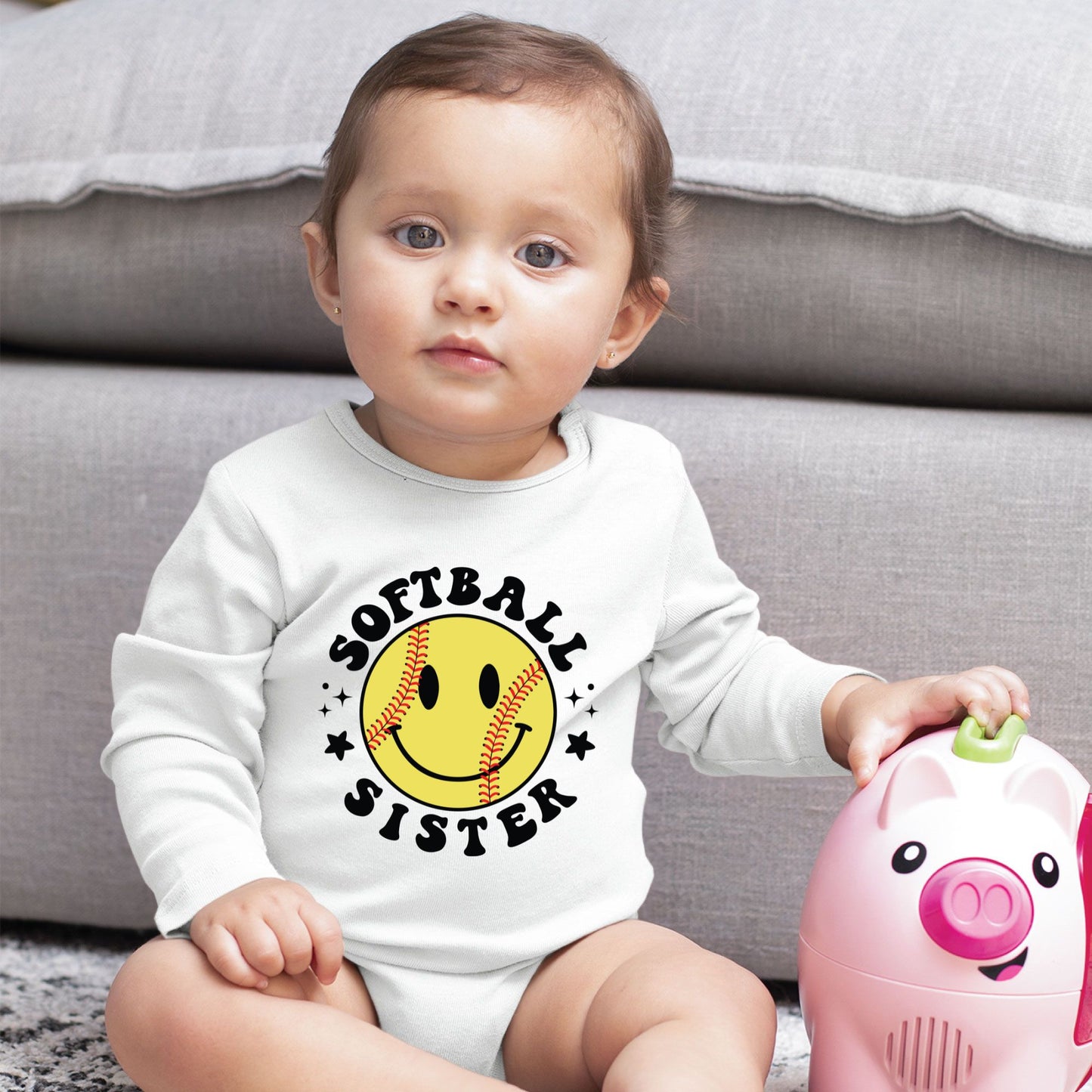 Softball Sister Youth Shirt Smiley Face Softball Sweatshirt