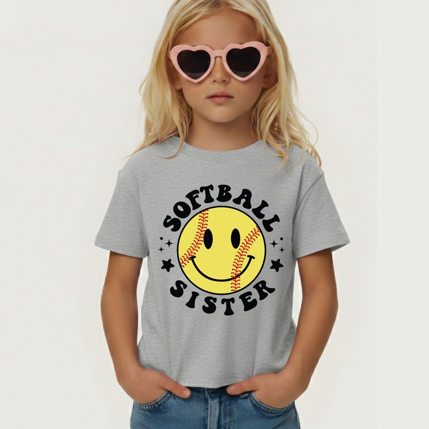 Softball Sister Youth Shirt Smiley Face Softball Sweatshirt
