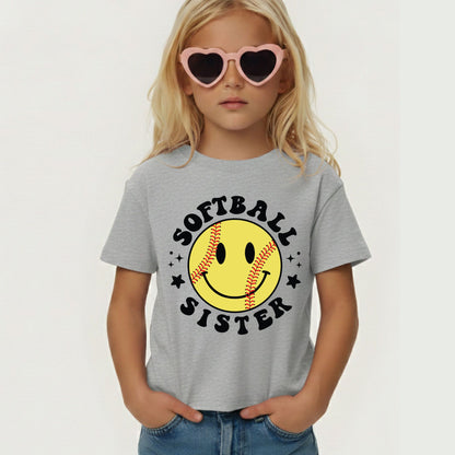 Softball Sister Youth Shirt Smiley Face Softball Sweatshirt