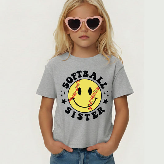 Softball Sister Youth Shirt Smiley Face Softball Sweatshirt