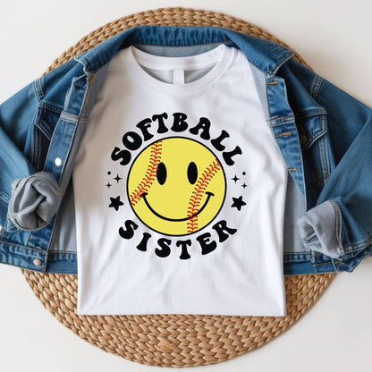 Softball Sister Youth Shirt Smiley Face Softball Sweatshirt
