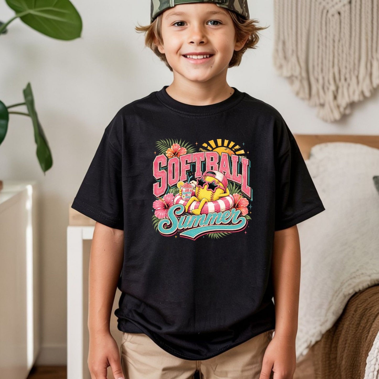 Softball Summer Retro Softball Character DTF Transfer Ready to Press Summer Vacation UV DTF Sticker Pool Float & Hibiscus Heat Transfer for Shirts
