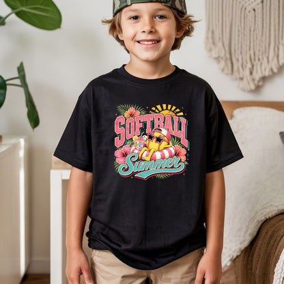 Softball Summer Retro Softball Character DTF Transfer Ready to Press Summer Vacation UV DTF Sticker Pool Float & Hibiscus Heat Transfer for Shirts