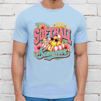 Softball Summer Retro Softball Character DTF Transfer Ready to Press Summer Vacation UV DTF Sticker Pool Float & Hibiscus Heat Transfer for Shirts