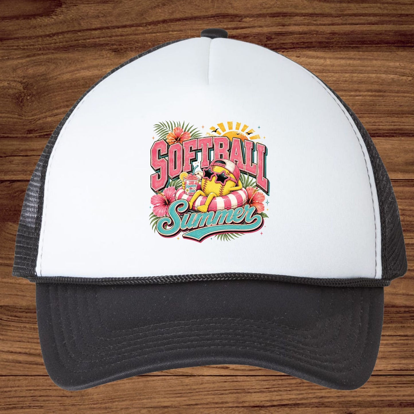 Softball Summer Retro Softball Character DTF Transfer Ready to Press Summer Vacation UV DTF Sticker Pool Float & Hibiscus Heat Transfer for Shirts
