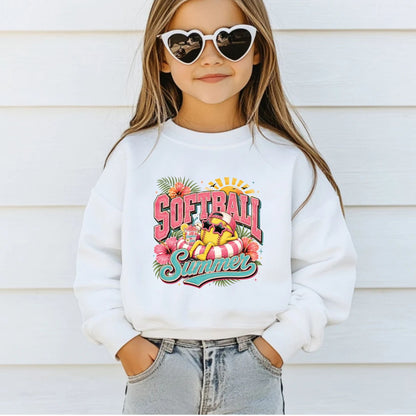 Softball Summer Retro Softball Character DTF Transfer Ready to Press Summer Vacation UV DTF Sticker Pool Float & Hibiscus Heat Transfer for Shirts