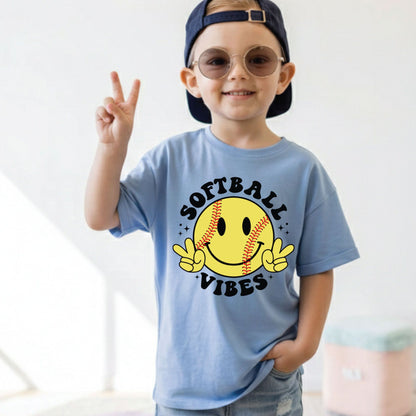 Softball Vibes Children Shirt Smiley Face Peace Sign Sweatshirt