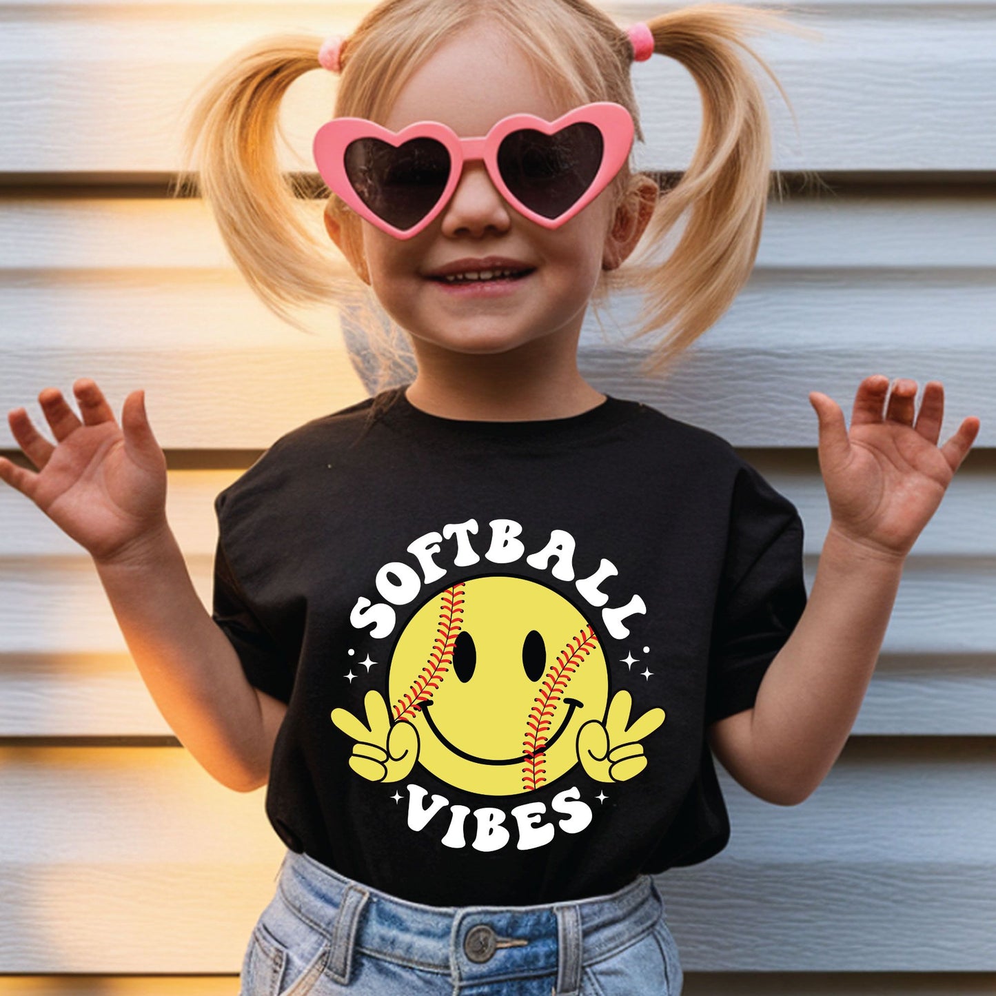 Softball Vibes Children Shirt Smiley Face Peace Sign Sweatshirt