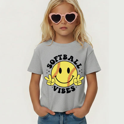 Softball Vibes Children Shirt Smiley Face Peace Sign Sweatshirt
