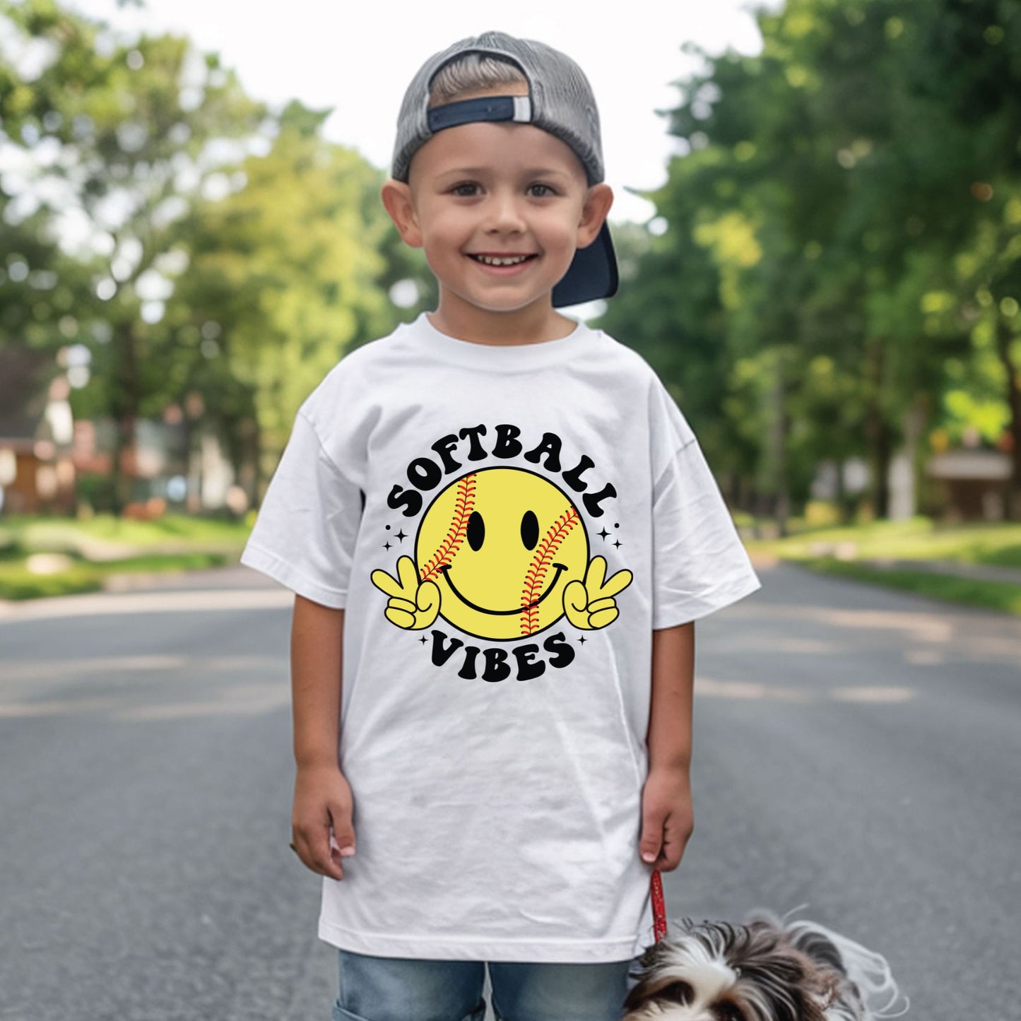 Softball Vibes Children Shirt Smiley Face Peace Sign Sweatshirt