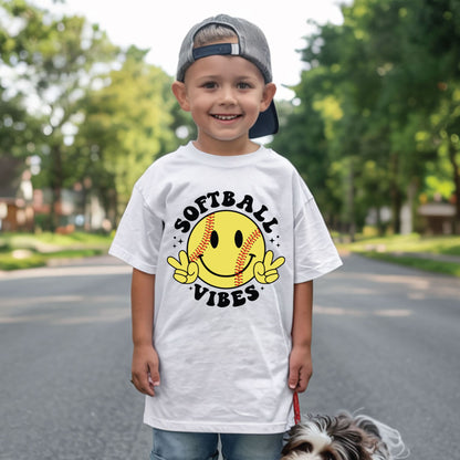 Softball Vibes Children Shirt Smiley Face Peace Sign Sweatshirt