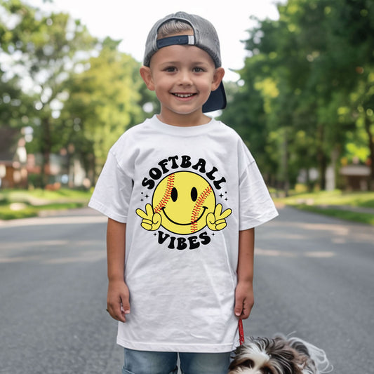 Softball Vibes Children Shirt Smiley Face Peace Sign Sweatshirt