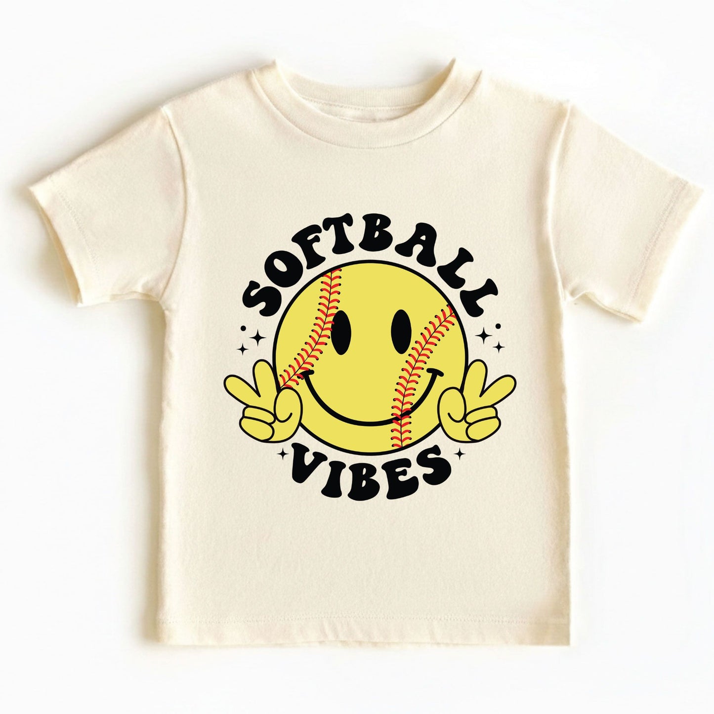 Softball Vibes Children Shirt Smiley Face Peace Sign Sweatshirt