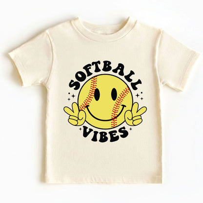 Softball Vibes Children Shirt Smiley Face Peace Sign Sweatshirt