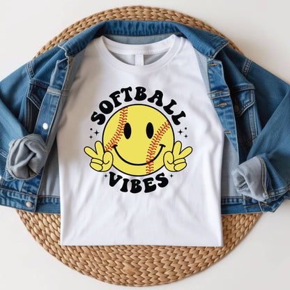 Softball Vibes Children Shirt Smiley Face Peace Sign Sweatshirt