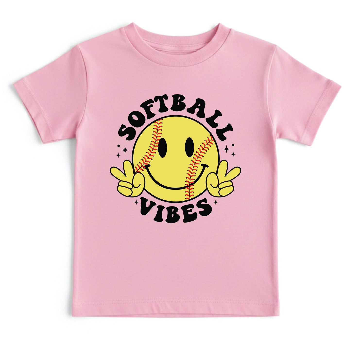 Softball Vibes Children Shirt Smiley Face Peace Sign Sweatshirt