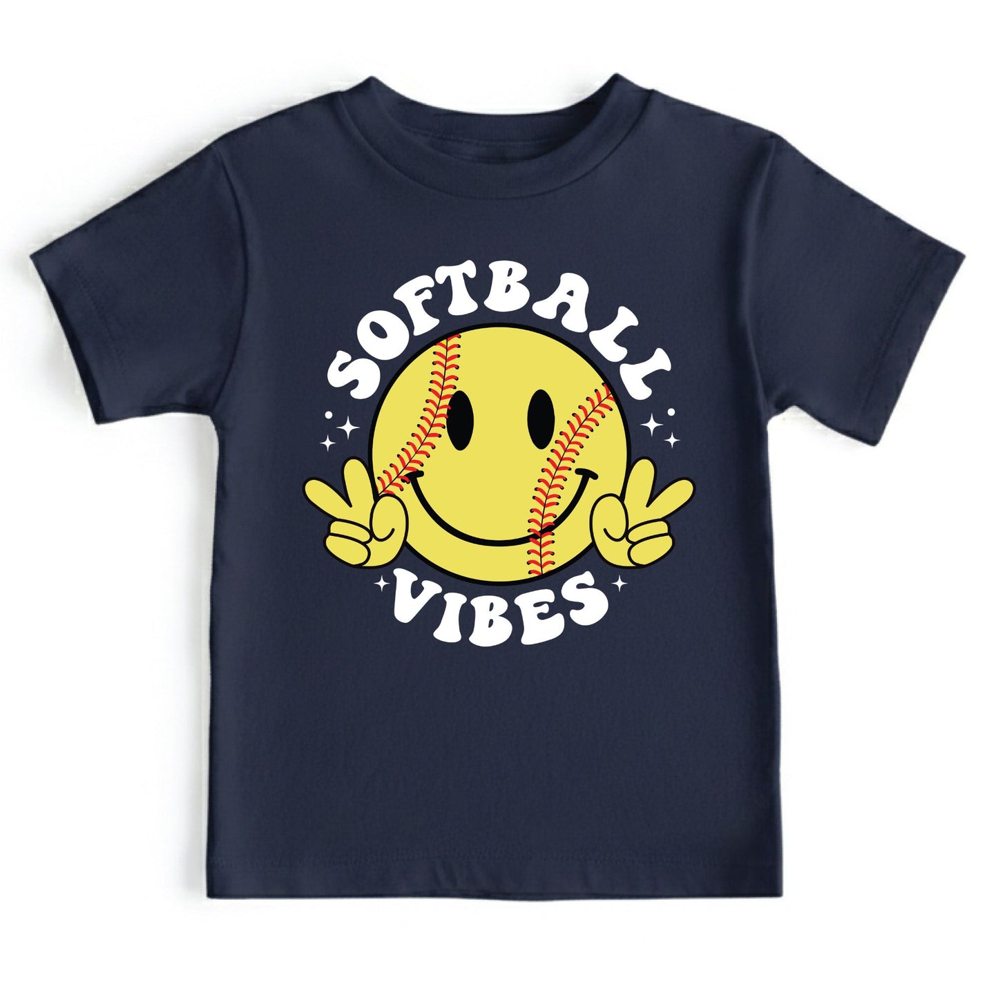 Softball Vibes Children Shirt Smiley Face Peace Sign Sweatshirt