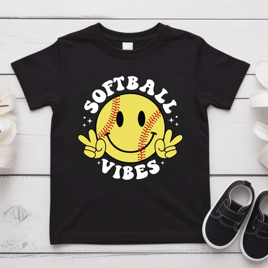 Softball Vibes Children Shirt Smiley Face Peace Sign Sweatshirt