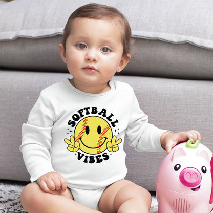 Softball Vibes Children Shirt Smiley Face Peace Sign Sweatshirt