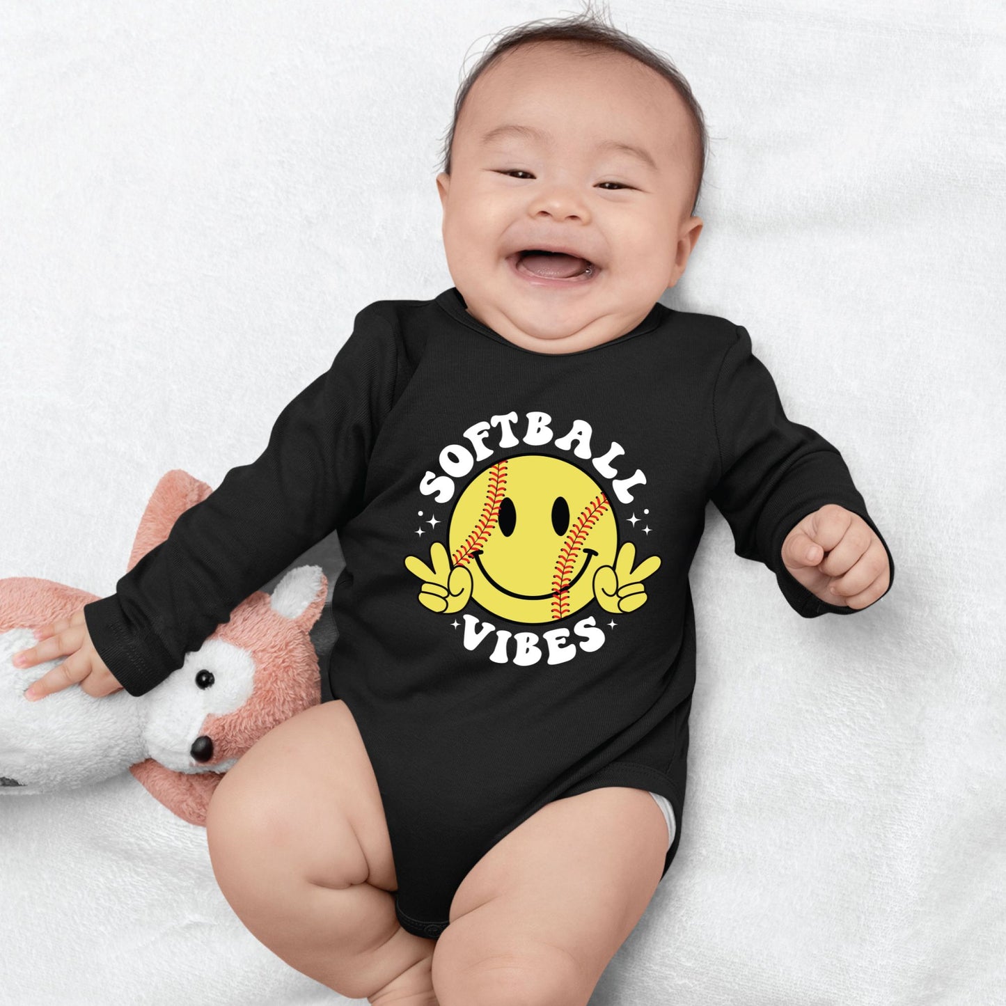 Softball Vibes Children Shirt Smiley Face Peace Sign Sweatshirt