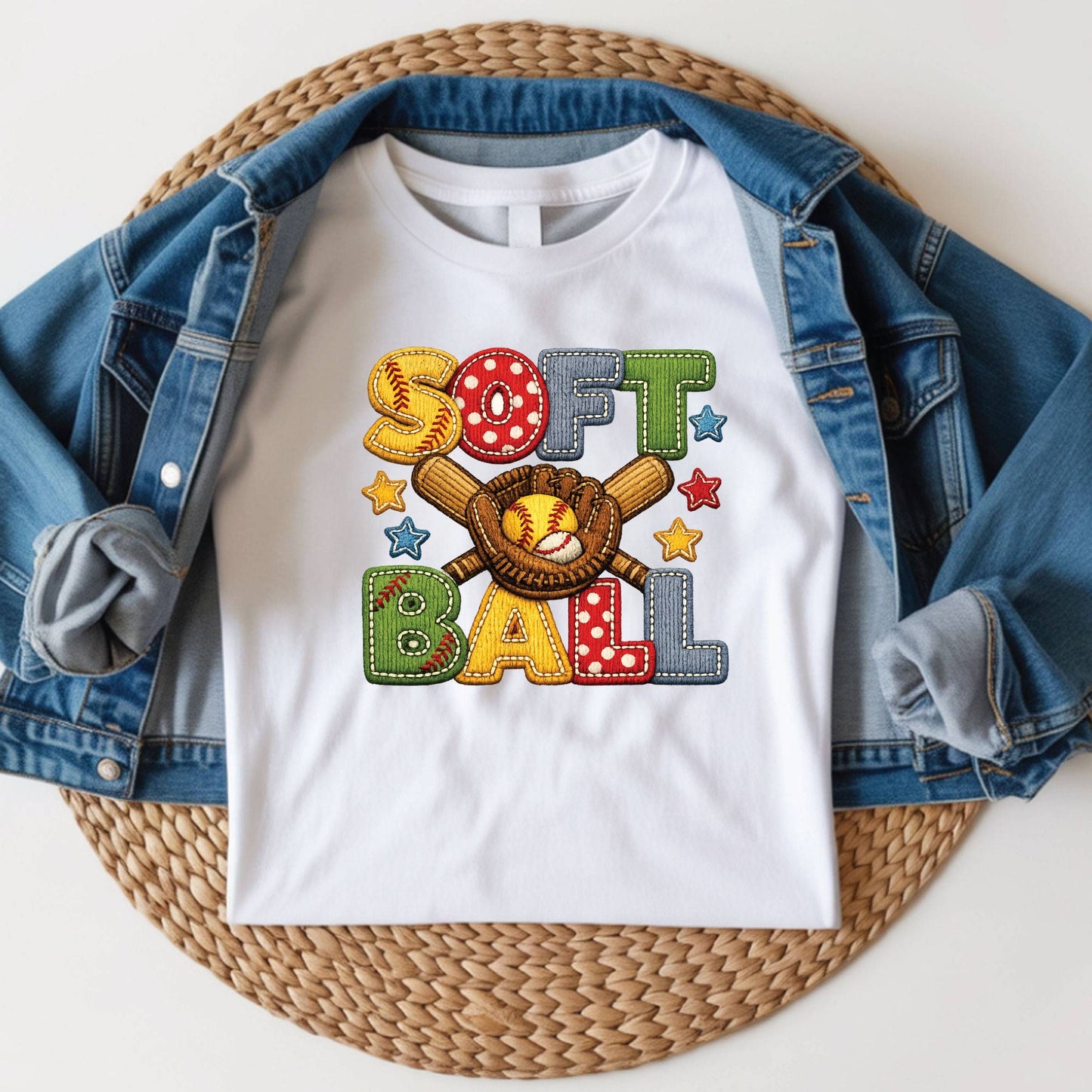 Softball Youth Shirt Faux Yarn Printed Chenille Patch Sweatshirt