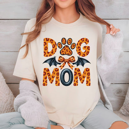 Spooky Dog Mom Leopard Bat DTF Transfer ready to Press Mother's Day Animal Heat Transfer for Shirts Pet Lover UV Sticker Prints