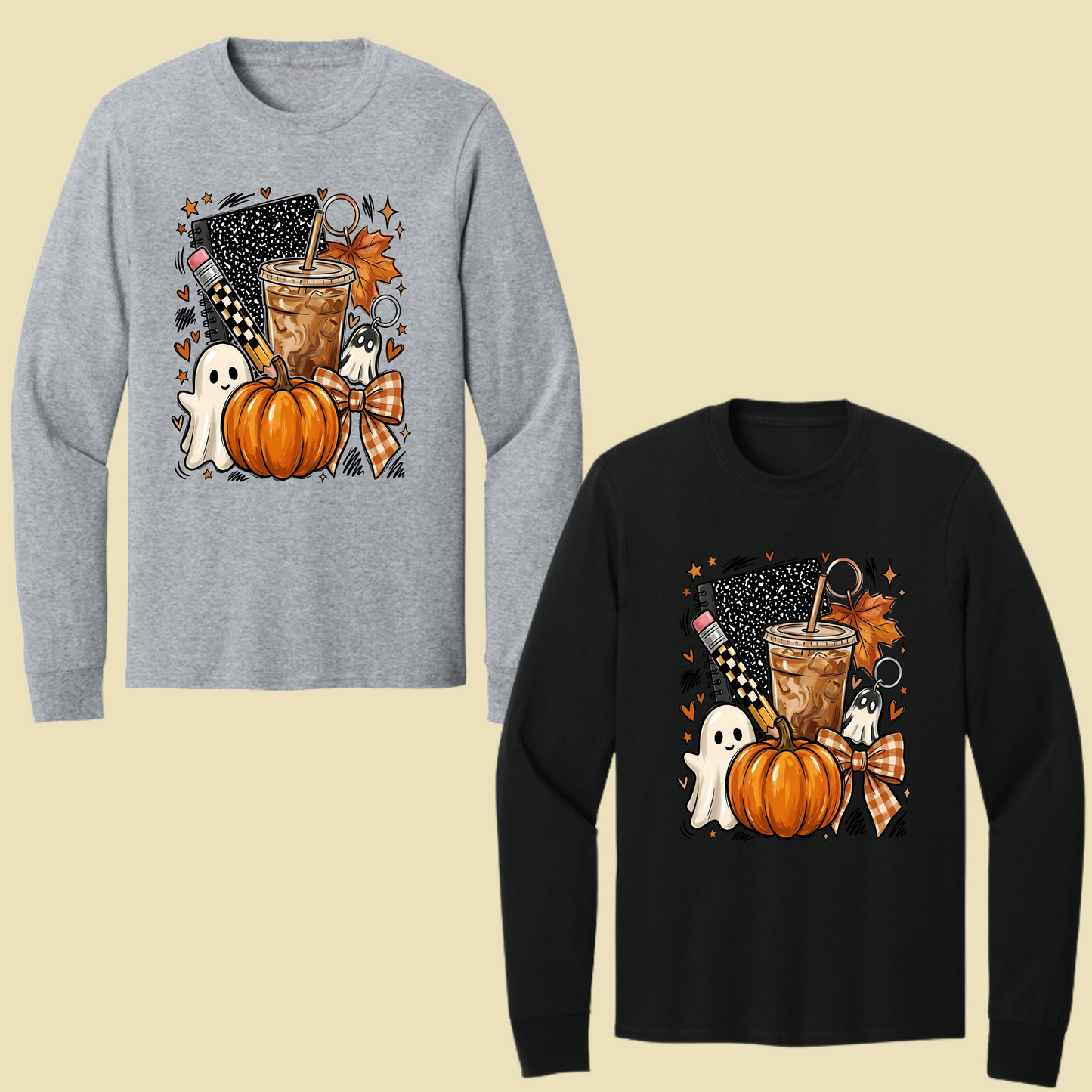 Spooky Teacher Comfort Colors T Shirts Cute Halloween Back To School Tee Pumpkin Iced Coffee Ghost Composition Notebook Shirt Fall Graphic Sweater