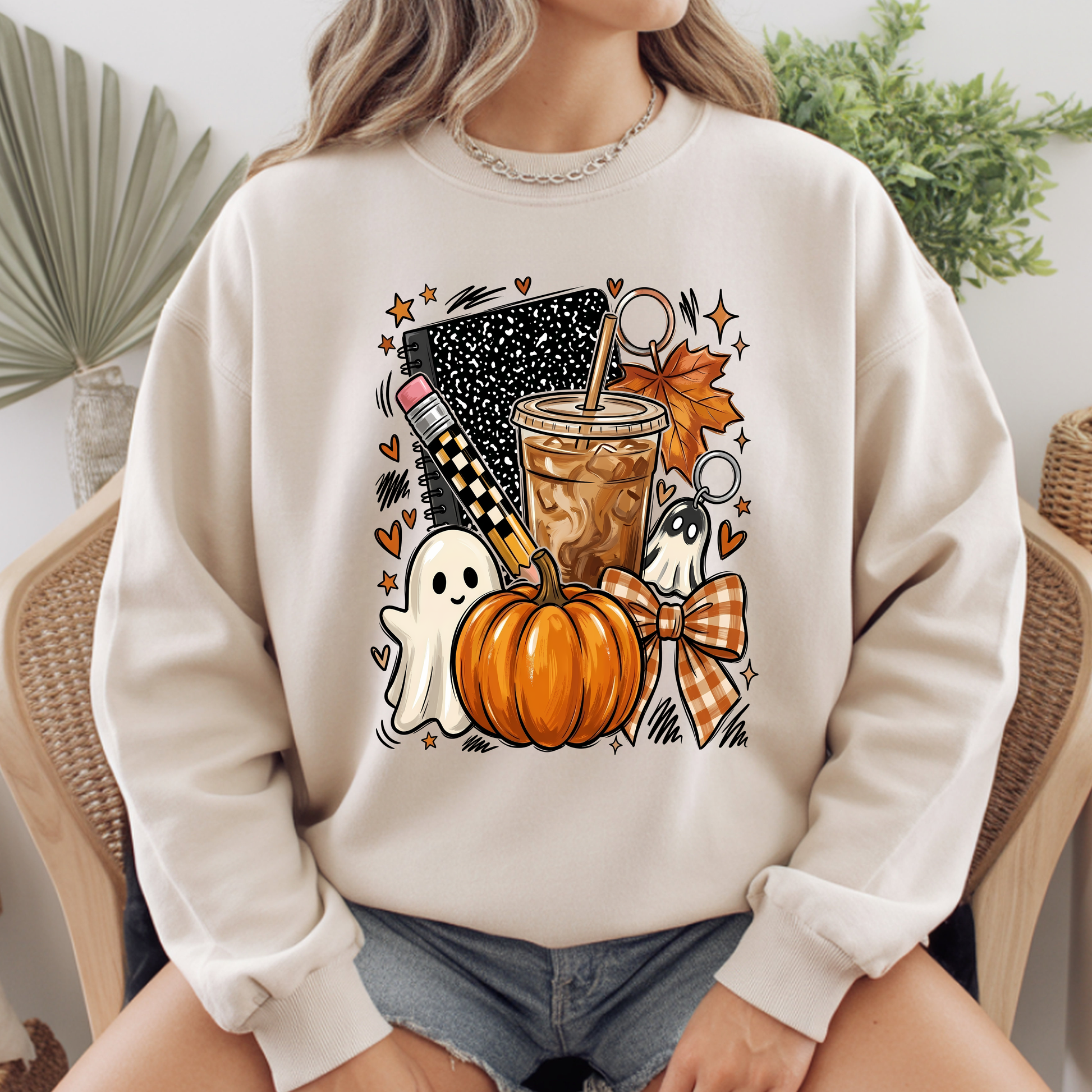 Spooky Teacher Comfort Colors T Shirts Cute Halloween Back To School Tee Pumpkin Iced Coffee Ghost Composition Notebook Shirt Fall Graphic Sweater
