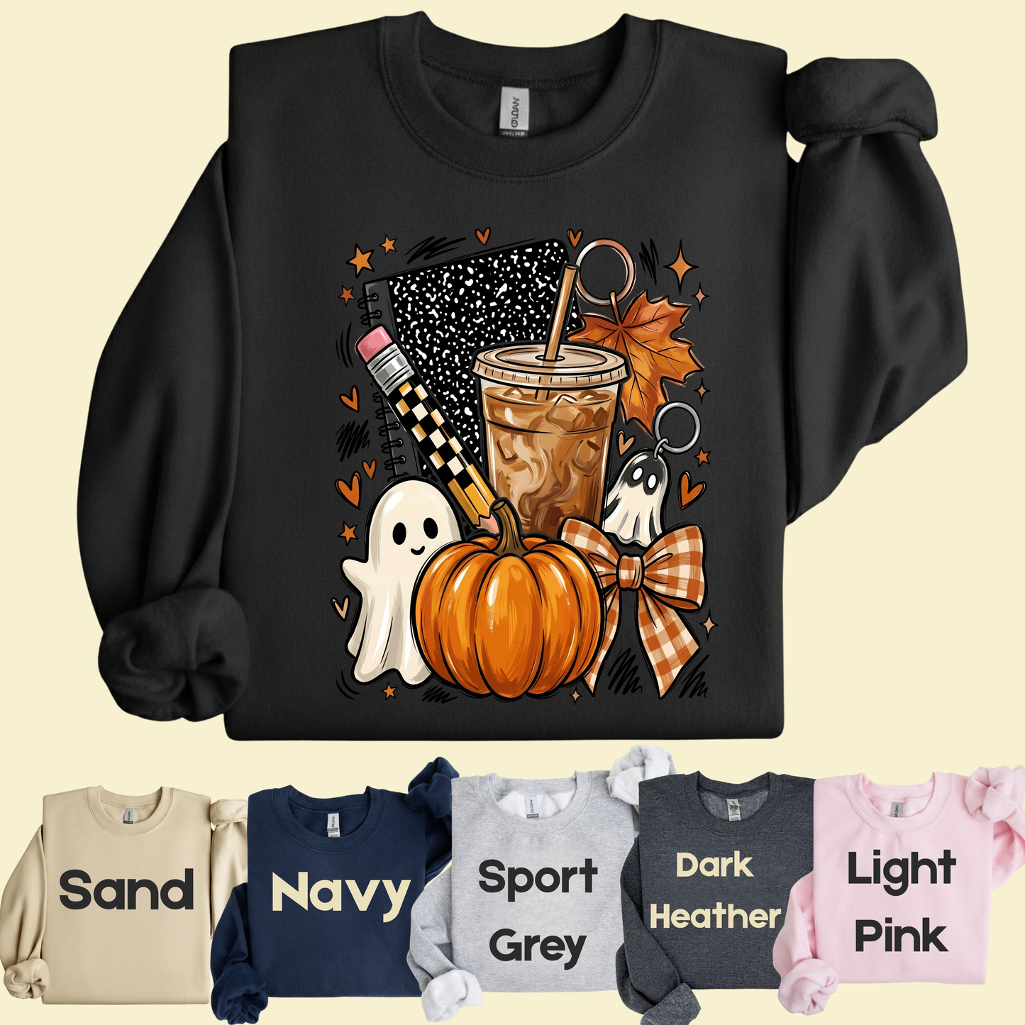 Spooky Teacher Comfort Colors T Shirts Cute Halloween Back To School Tee Pumpkin Iced Coffee Ghost Composition Notebook Shirt Fall Graphic Sweater