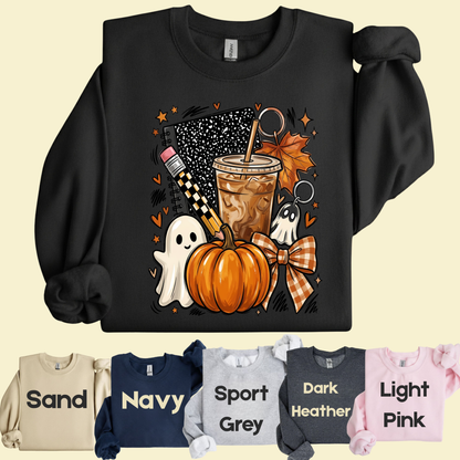 Spooky Teacher Comfort Colors T Shirts Cute Halloween Back To School Tee Pumpkin Iced Coffee Ghost Composition Notebook Shirt Fall Graphic Sweater