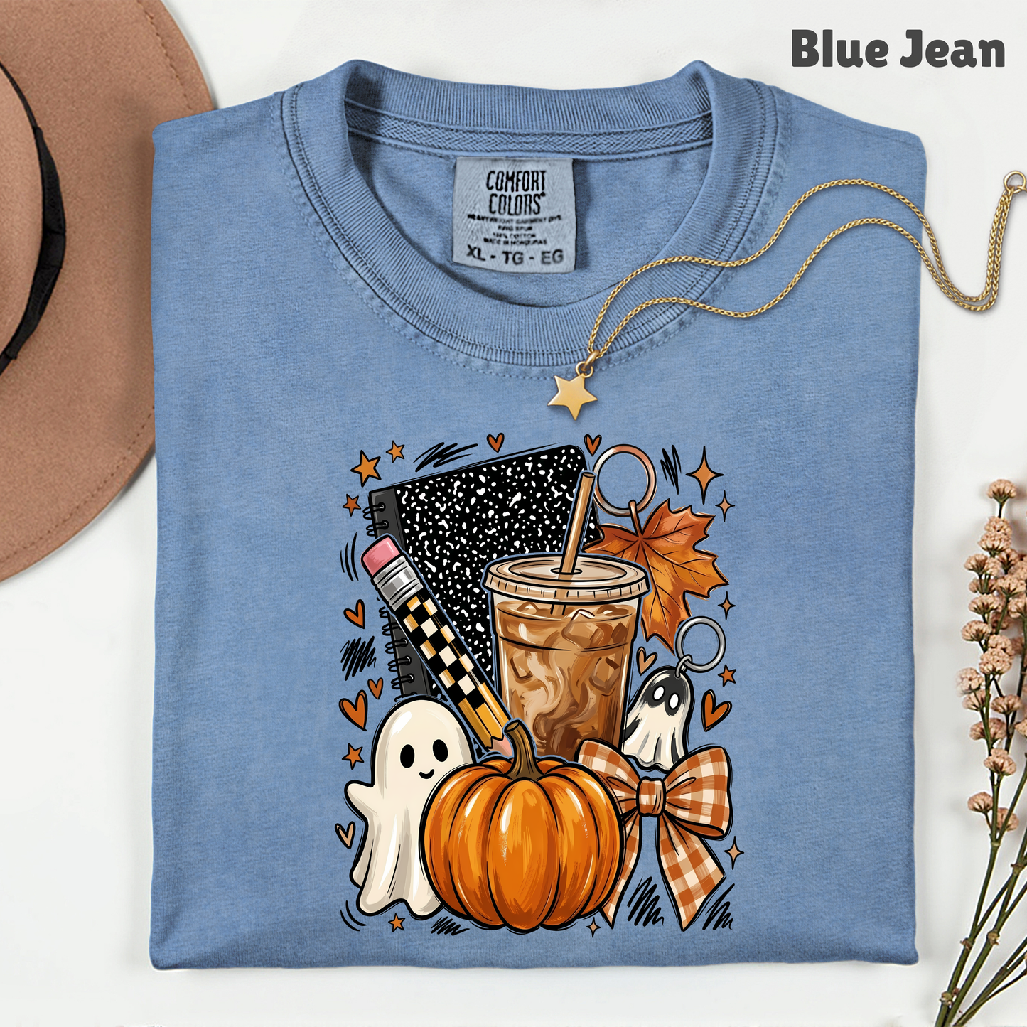 Spooky Teacher Comfort Colors T Shirts Cute Halloween Back To School Tee Pumpkin Iced Coffee Ghost Composition Notebook Shirt Fall Graphic Sweater