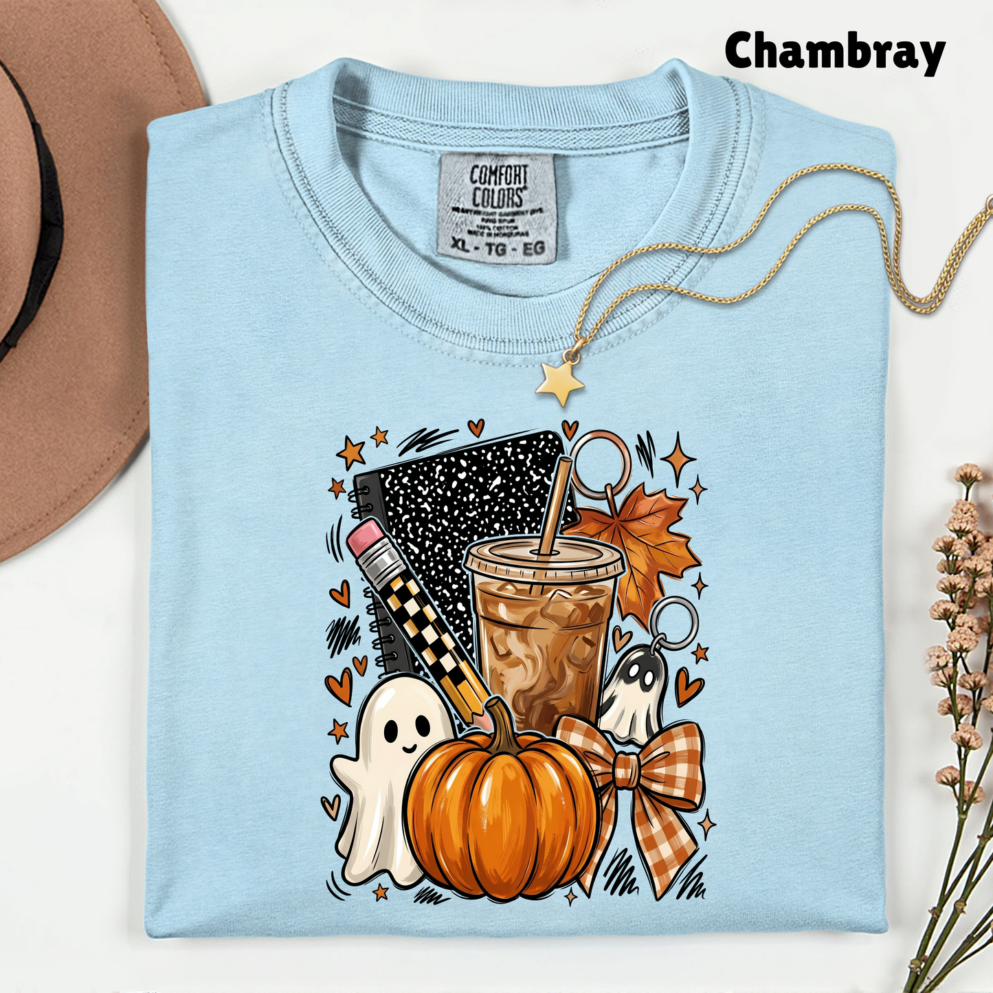 Spooky Teacher Comfort Colors T Shirts Cute Halloween Back To School Tee Pumpkin Iced Coffee Ghost Composition Notebook Shirt Fall Graphic Sweater