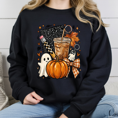 Spooky Teacher Comfort Colors T Shirts Cute Halloween Back To School Tee Pumpkin Iced Coffee Ghost Composition Notebook Shirt Fall Graphic Sweater