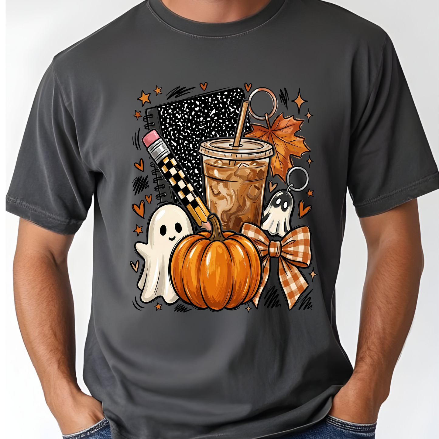 Spooky Teacher Comfort Colors T Shirts Cute Halloween Back To School Tee Pumpkin Iced Coffee Ghost Composition Notebook Shirt Fall Graphic Sweater