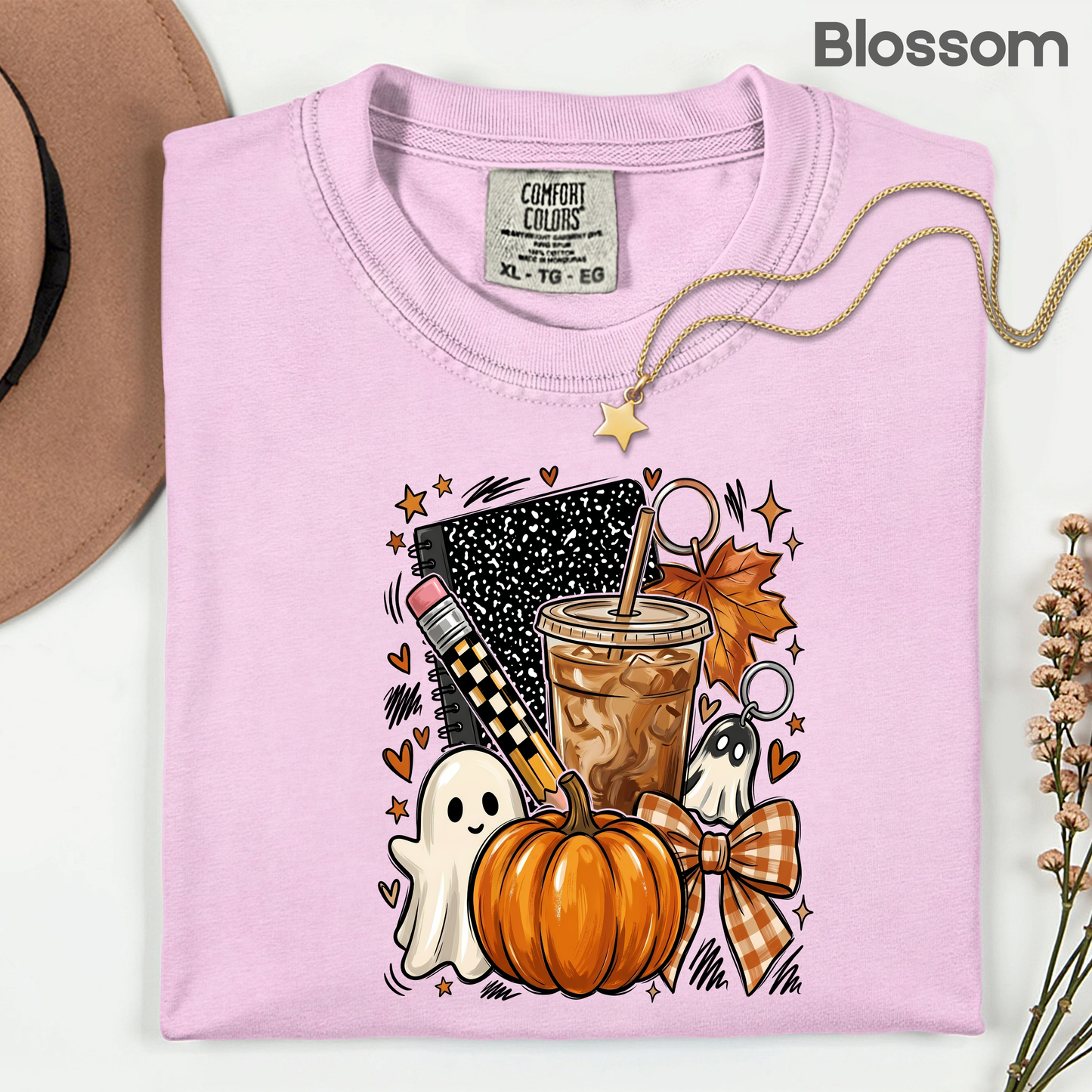 Spooky Teacher Comfort Colors T Shirts Cute Halloween Back To School Tee Pumpkin Iced Coffee Ghost Composition Notebook Shirt Fall Graphic Sweater