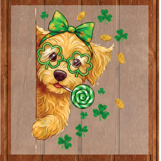 St Patricks Day Mom DTF Transfer ready to Press Cute Goldendoodle Heat Transfer for Shirts Irish Character UV Sticker Prints