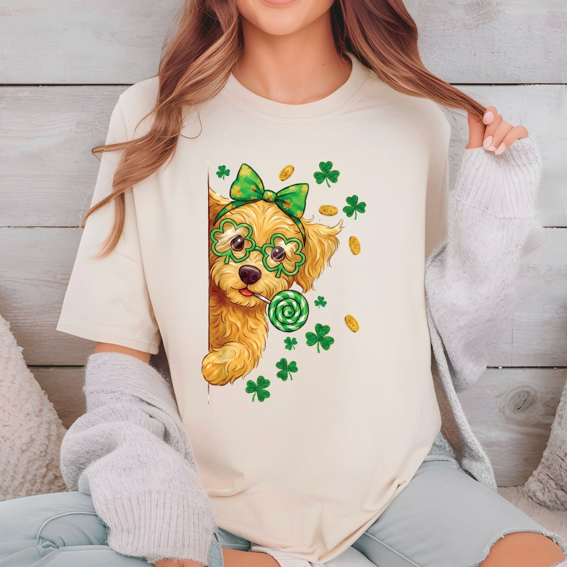 St Patricks Day Mom DTF Transfer ready to Press Cute Goldendoodle Heat Transfer for Shirts Irish Character UV Sticker Prints