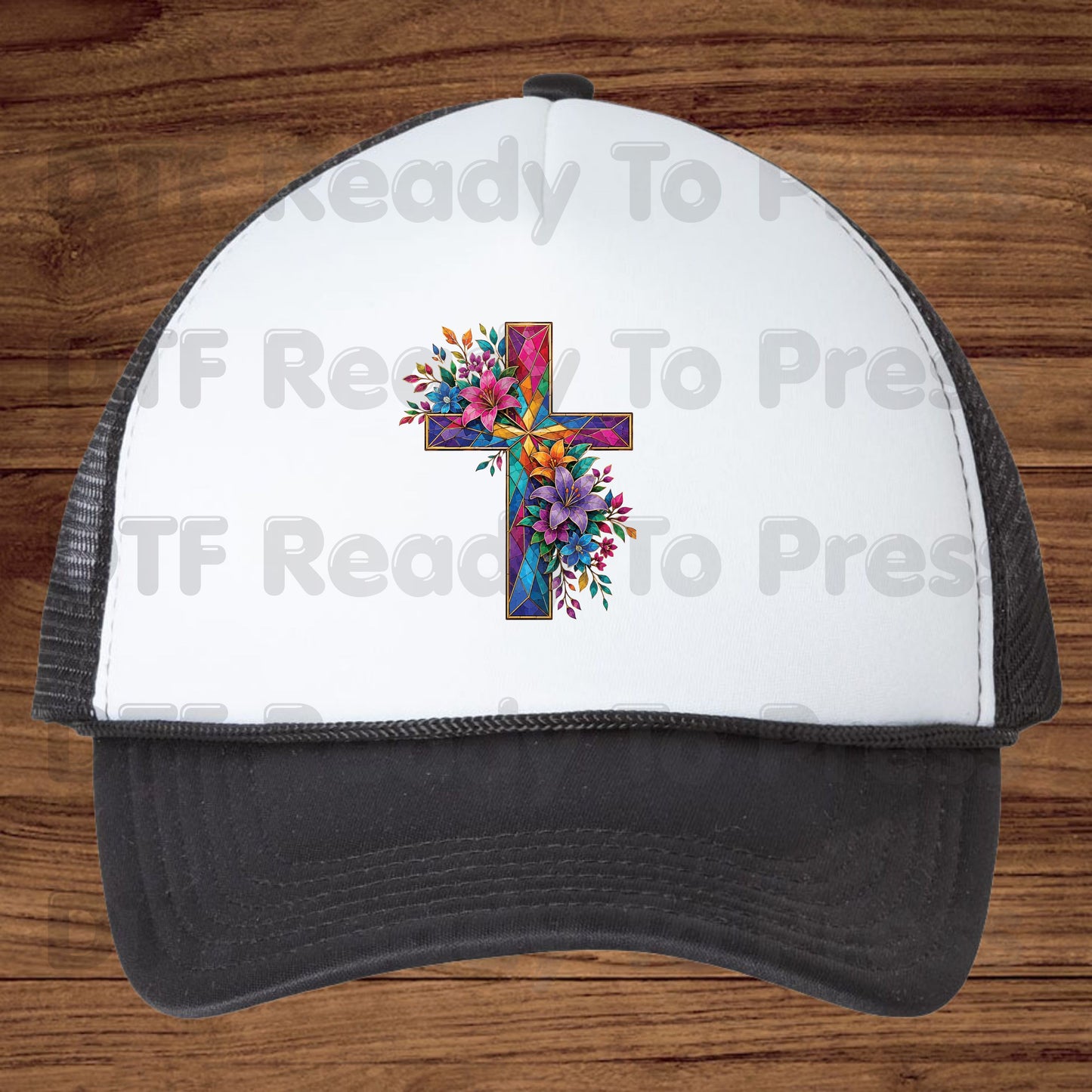 Stained Glass Cross DTF Transfer Ready to Press