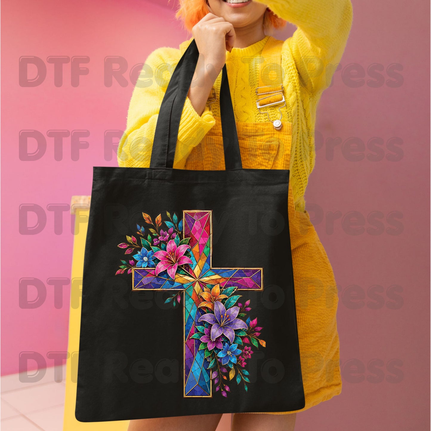 Stained Glass Cross DTF Transfer Ready to Press