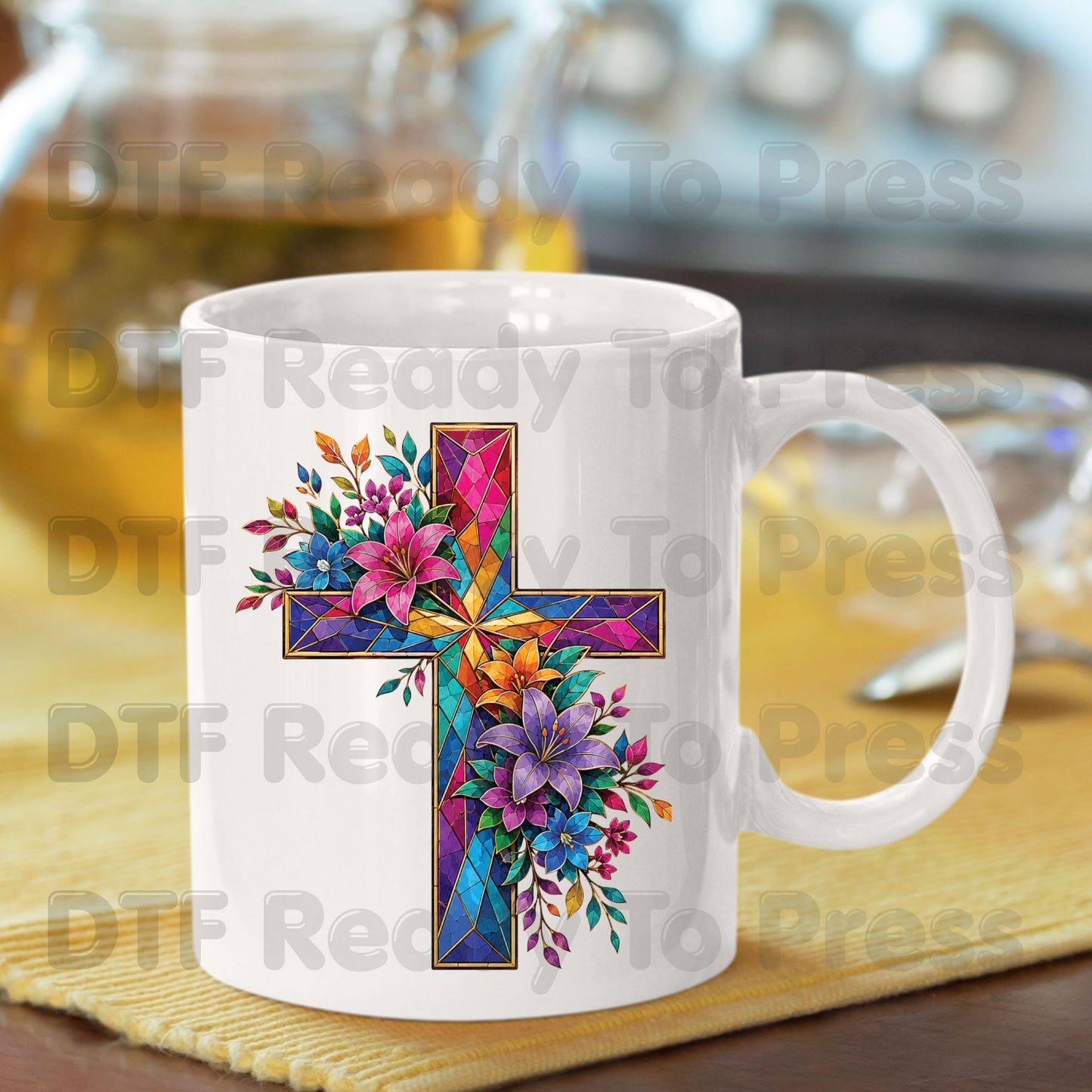 Stained Glass Cross DTF Transfer Ready to Press