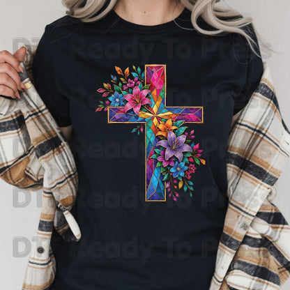 Stained Glass Cross DTF Transfer Ready to Press