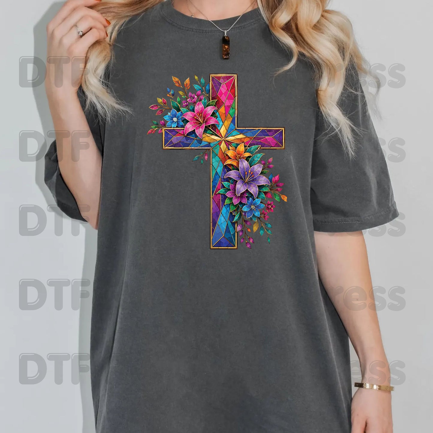 Stained Glass Cross DTF Transfer Ready to Press