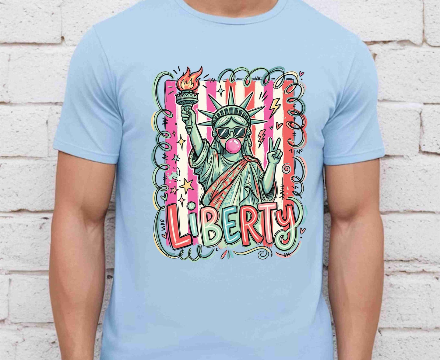 Statue of Liberty T Shirt Cool Liberty Bubble Gum Tee Cute Fourth of July Outfit Patriotic USA Doodle Tops Trendy NYC Vacation Gifts