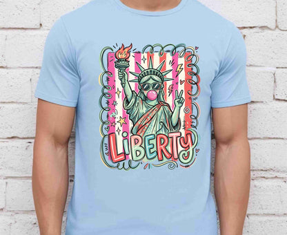 Statue of Liberty T Shirt Cool Liberty Bubble Gum Tee Cute Fourth of July Outfit Patriotic USA Doodle Tops Trendy NYC Vacation Gifts