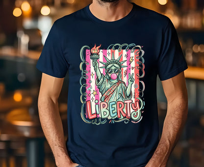 Statue of Liberty T Shirt Cool Liberty Bubble Gum Tee Cute Fourth of July Outfit Patriotic USA Doodle Tops Trendy NYC Vacation Gifts