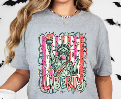 Statue of Liberty T Shirt Cool Liberty Bubble Gum Tee Cute Fourth of July Outfit Patriotic USA Doodle Tops Trendy NYC Vacation Gifts